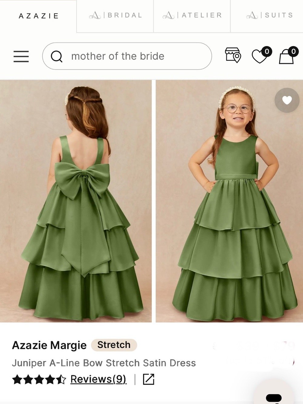 Azazie Olive Green Tiered A-Line Dress with Back Bow